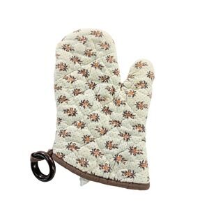Vintage Floral Quilted Cotton Oven Mitt Made In Hong Kong Country Kitchen Brown